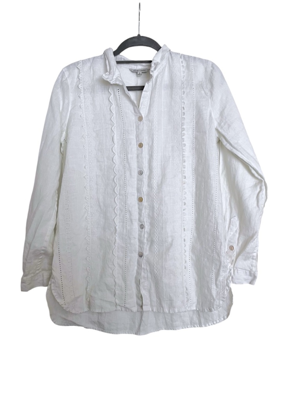 John Mark 100% Linen Collared Eyelet Embroidered Button Down Shirt Small